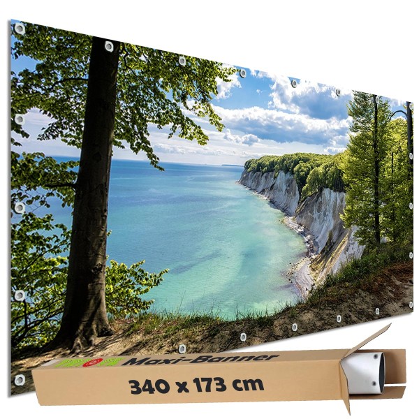 Sichtschutz Garten Zaun Banner Outdoor Deko Motiv Plane Kreidefelsen Rügen Ostsee 340x173 cm groß