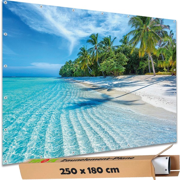 Sichtschutz Garten Zaun Zaunblende Zaunelement Deko Plane Malediven Tropischer Strand 250x180 cm