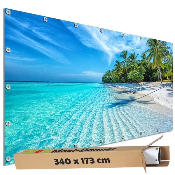 Sichtschutz Garten Zaun Banner Outdoor Deko Motiv Plane Malediven Insel Strand 340x173 cm groß