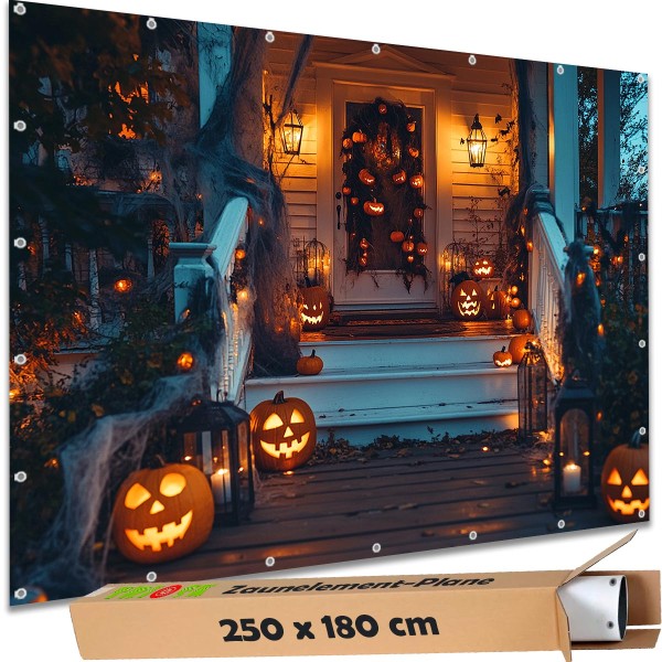 Sichtschutzbanner Halloween "Treppe Gruselgesichter" - 250x180 cm