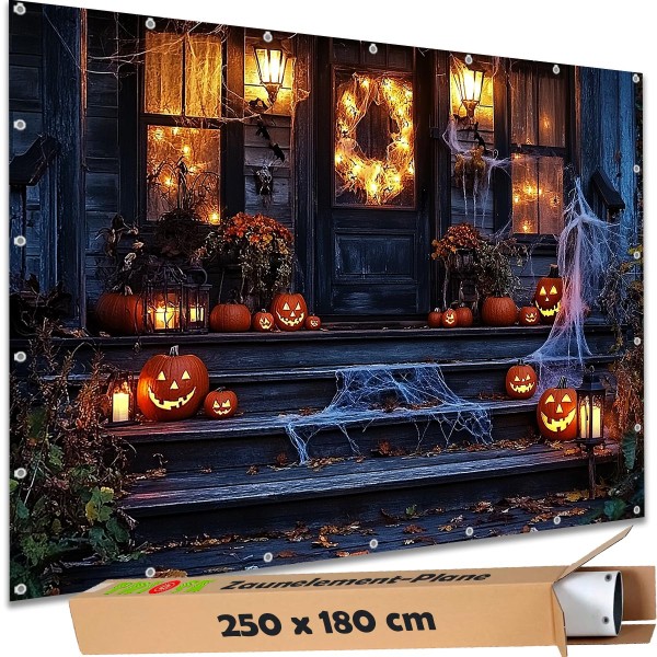 Sichtschutzbanner Halloween "Treppe Lichterkranz" - 250x180 cm