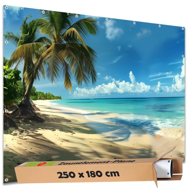 Sichtschutz Garten Zaun Zaunblende Zaunelement Deko Plane Strand Karibik Urlaub 250x180 cm