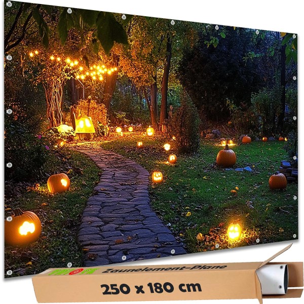 Sichtschutzbanner Halloween "Kürbis Weg Lichtspiel" - 250x180 cm