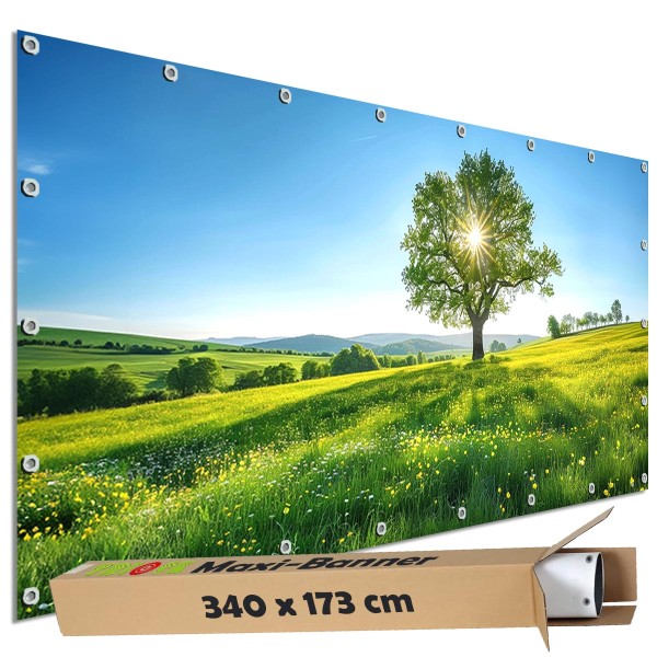 Sichtschutz Garten Zaun Banner Outdoor Deko Motiv Plane Wiese Sommerwiese 340x173 cm groß