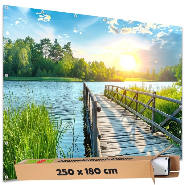 Sichtschutz Garten Zaun Zaunblende Zaunelement Deko Plane See Brückensteg 250x180 cm