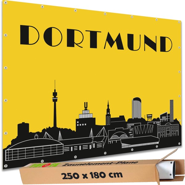 Sichtschutz Garten Zaun Zaunblende Zaunelement Deko Plane Dortmund Skyline 250x180 cm