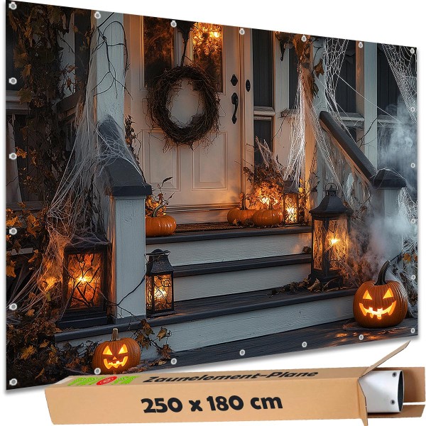 Sichtschutzbanner Halloween "Treppe Nebelgeister" - 250x180 cm