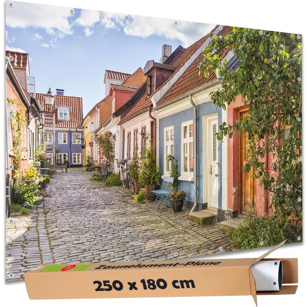 Sichtschutz Garten Zaun Zaunblende Zaunelement Deko Plane Aalborg Altstadt Gasse 250x180 cm