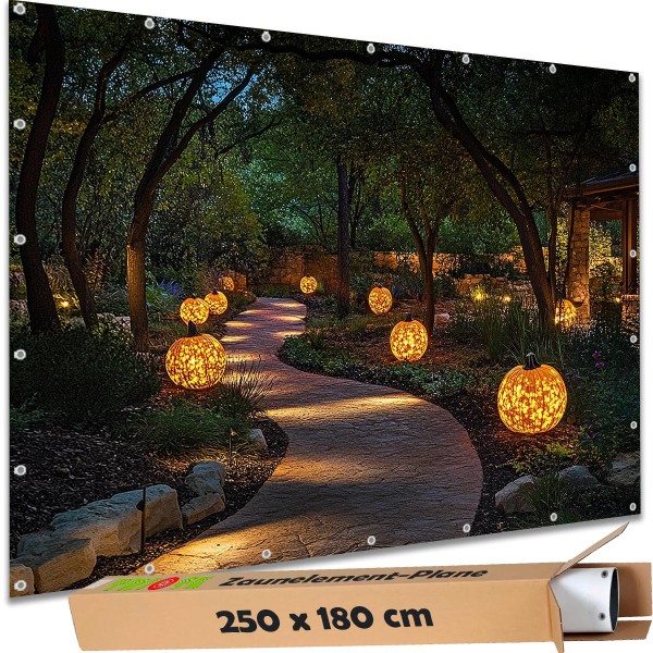 Sichtschutzbanner Halloween "Kürbis Weg Lampion" - 250x180 cm