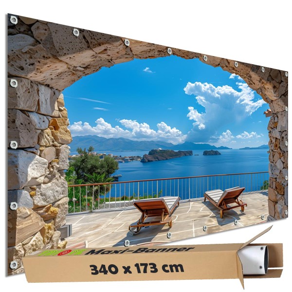 Sichtschutz Garten Zaun Banner Outdoor Deko Motiv Plane Meerblick Balkon 340x173 cm groß