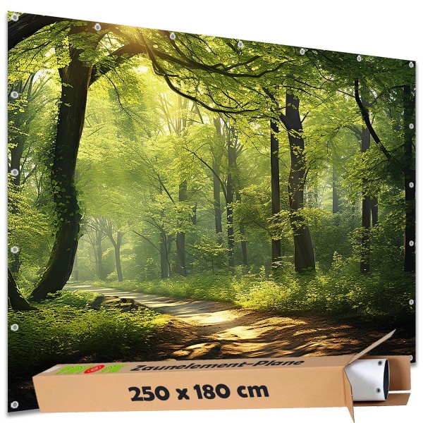 Sichtschutz Garten Zaun Zaunblende Zaunelement Deko Plane Wald Waldweg 250x180 cm