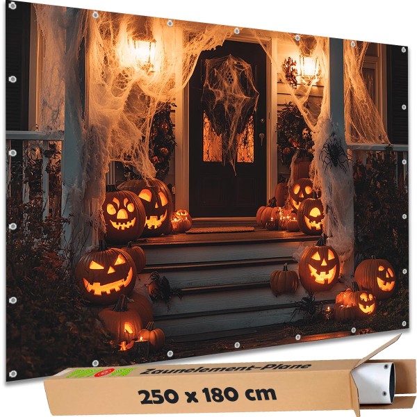 Sichtschutzbanner Halloween "Treppe Gespensterkürbis" - 250x180 cm