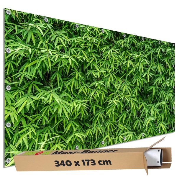 Sichtschutzbanner "Bambushecke Grün" Outdoor Garten Zaun Deko Motiv Plane, 340x173 cm groß