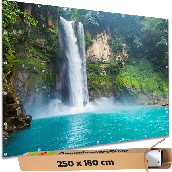 Sichtschutz Garten Zaun Zaunblende Zaunelement Deko Plane Wasserfall Tropensee Türkis 250x180 cm