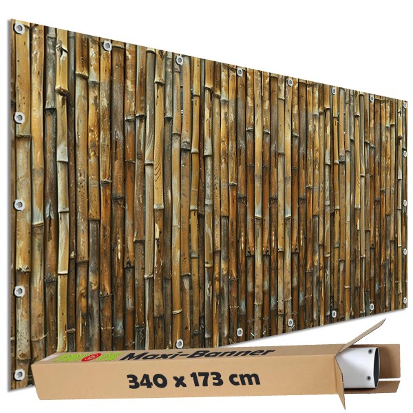 Sichtschutzbanner "Bambus Bambuszaun Braun" Outdoor Garten Zaun Deko Motiv Plane, 340x173 cm groß