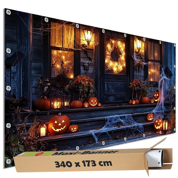 Sichtschutzbanner Halloween "Treppe Lichterkranz" - 340x173 cm