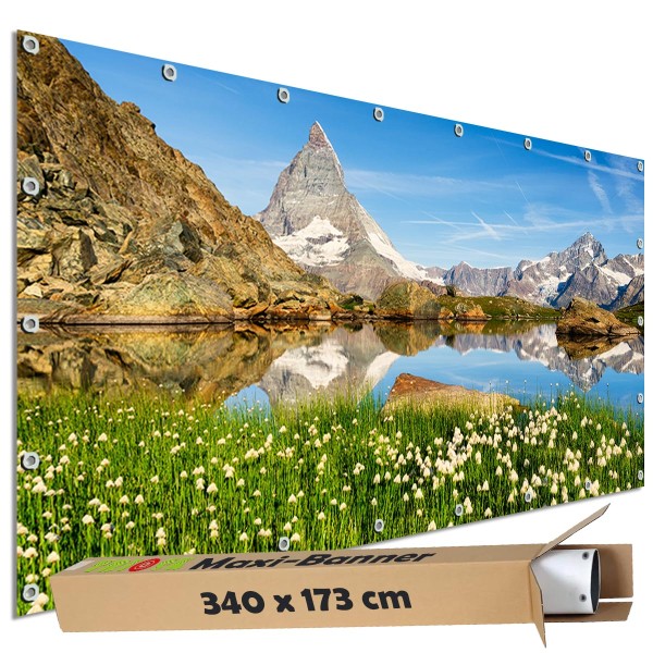 Sichtschutz Garten Zaun Banner Outdoor Deko Motiv Plane Matterhorn Schweiz 340x173 cm groß