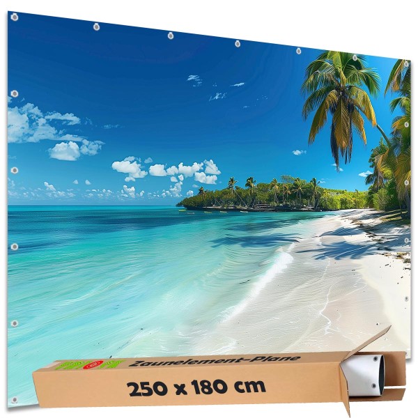 Sichtschutz Garten Zaun Zaunblende Zaunelement Deko Plane Strand Südsee Paradies 250x180 cm