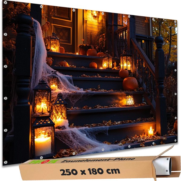 Sichtschutzbanner Halloween "Treppe Laternenlicht" - 250x180 cm