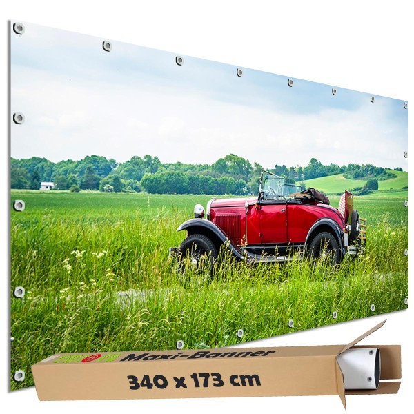 Sichtschutz Garten Zaun Banner Outdoor Deko Motiv Plane Auto Oldtimer Road-Trip 340x173 cm groß