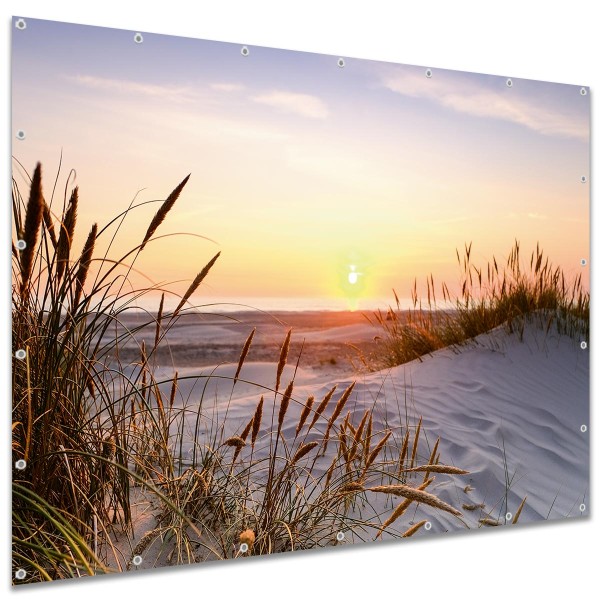 Große Motivplane "Abendsonne Strand Meerblick" Gartenposter Zaun Sichtschutz Zaunbanner, 250x180 cm