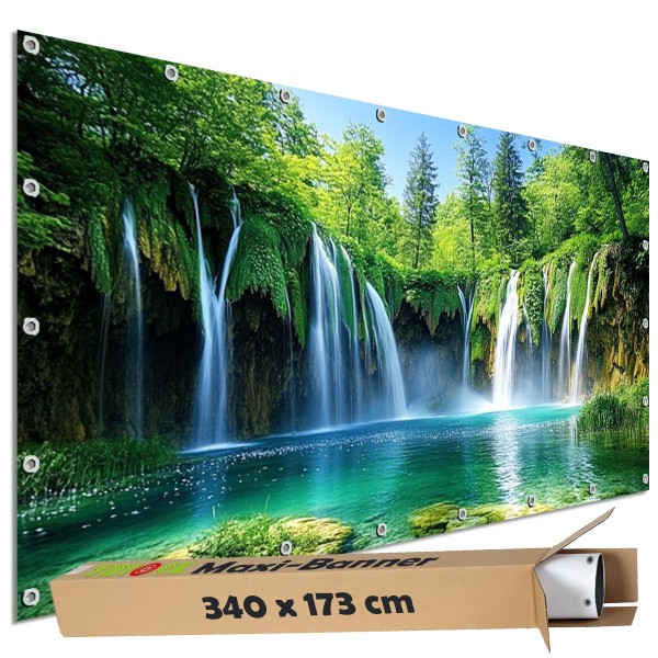 Sichtschutz Garten Zaun Banner Outdoor Deko Motiv Plane Wasserfall Kroatien Krka 340x173 cm groß