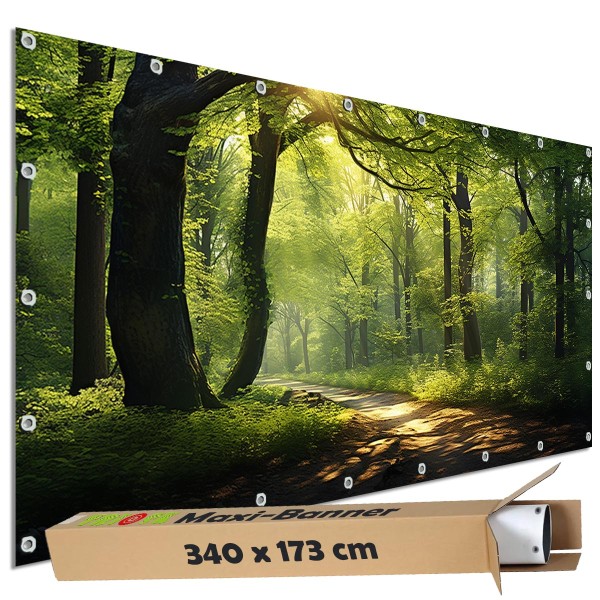 Sichtschutz Garten Zaun Banner Outdoor Deko Motiv Plane Wald Waldweg 340x173 cm groß