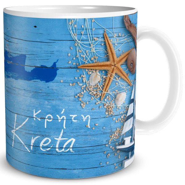 Tasse Griechenland Insel Kreta Geschenk Maritim bedruckt Meer Liebhaber Motiv Keramik Blau 300 ml