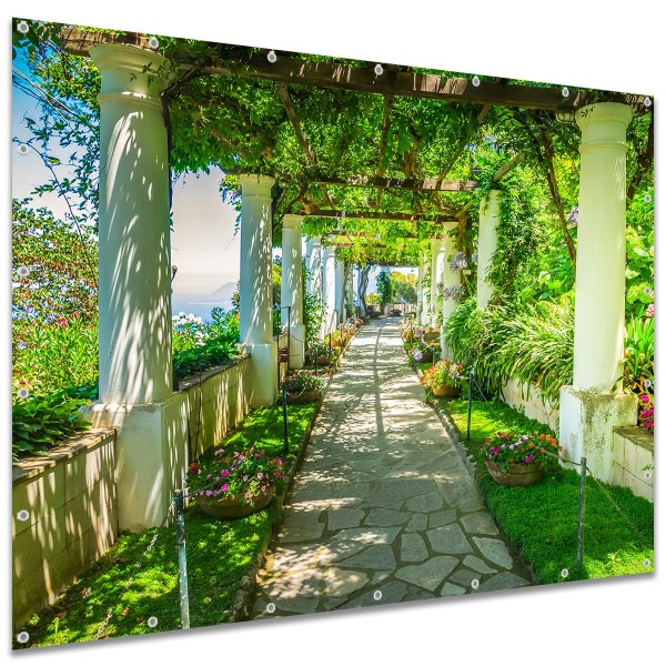 Sichtschutzplane "Capri Laubengang" Zaunplane Garten Zaun Deko Zaunelement, 250x180 cm groß