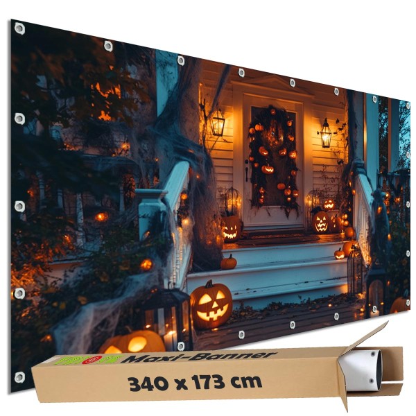 Sichtschutzbanner Halloween "Treppe Gruselgesichter" - 340x173 cm