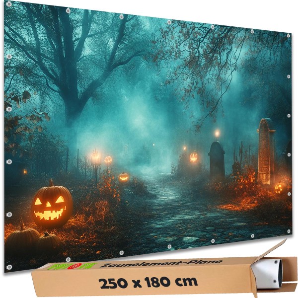 Sichtschutzbanner Halloween "Friedhof Geisternebel" - 250x180 cm