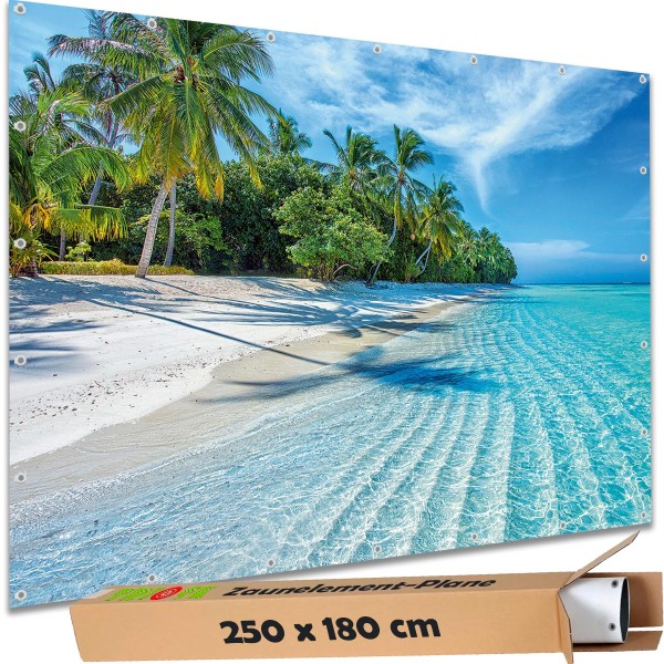 Große Motivplane "Malediven Tropical Beach" Gartenposter Zaun Sichtschutz Zaunbanner, 250x180 cm