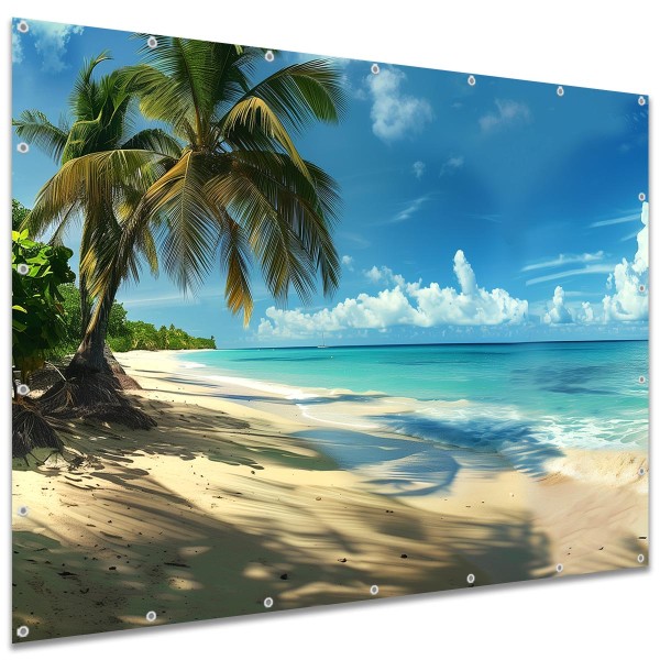 Sichtschutzplane "Strand Karibik Urlaub" Zaunplane Garten Zaun Deko Zaunelement, 250x180 cm groß