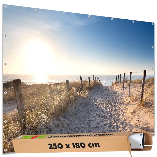 Sichtschutz Garten Zaun Zaunblende Zaunelement Deko Plane Strandweg Spuren im Sand 250x180 cm