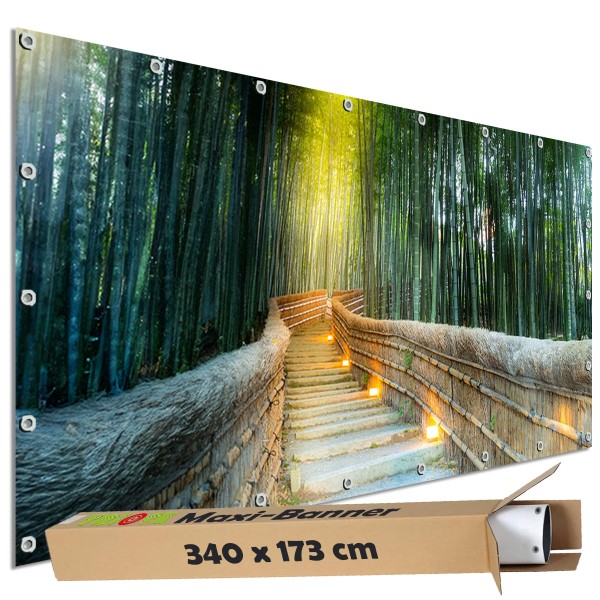 Sichtschutz Garten Zaun Banner Outdoor Deko Motiv Plane Karibik Strand Bar 340x173 cm groß