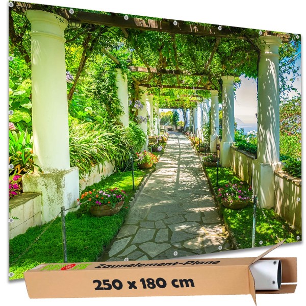 Große Motivplane "Pergolaweg Capri Inselküste" Gartenposter Zaun Sichtschutz Zaunbanner, 250x180 cm