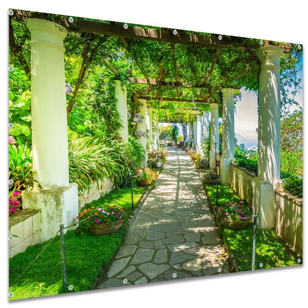 Große Motivplane "Pergolaweg Capri Inselküste" Gartenposter Zaun Sichtschutz Zaunbanner, 250x180 cm