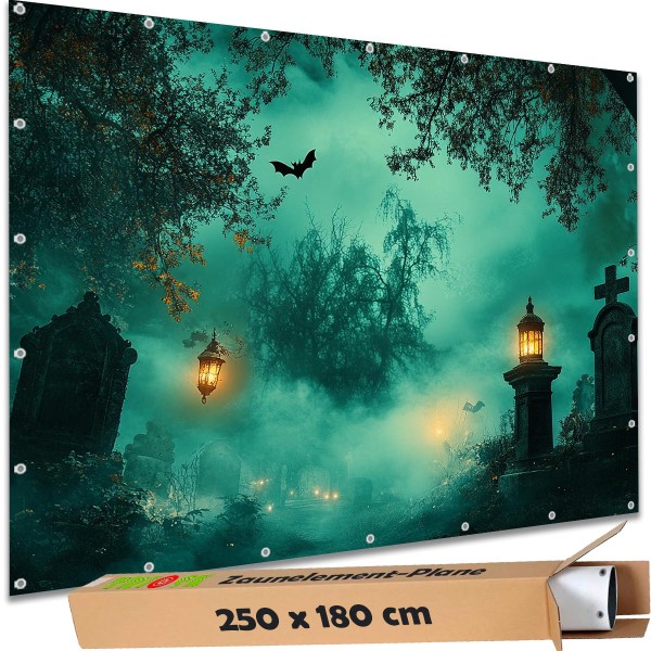 Sichtschutzbanner Halloween "Friedhof Geisterlicht" - 250x180 cm