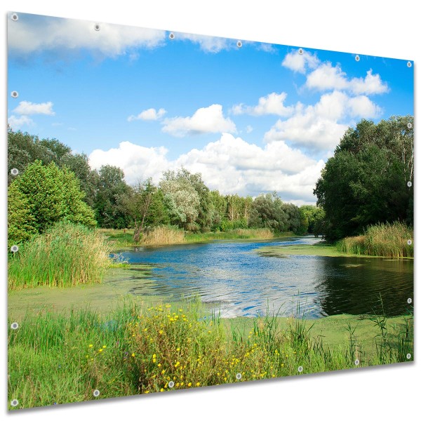 Sichtschutzplane "Flussufer Wiese" Zaunplane Garten Zaun Deko Zaunelement, 250x180 cm groß