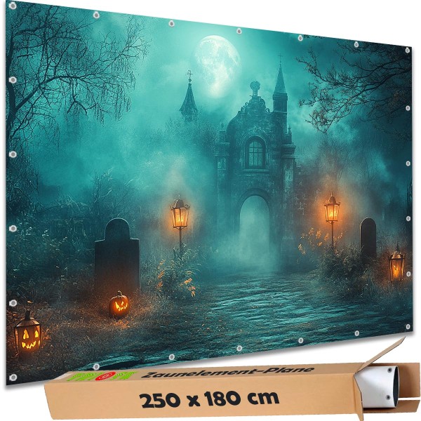 Sichtschutzbanner Halloween "Friedhof Geistertor" - 250x180 cm