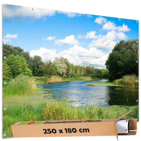 Sichtschutz Garten Zaun Zaunblende Zaunelement Deko Plane Flussufer Wiese 250x180 cm