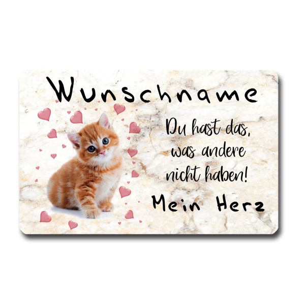 Kühlschrankmagnet Katzen Spruch lustig Katze Mein Herz Wunschname Geschenk Katzenliebhaber 85x55 mm