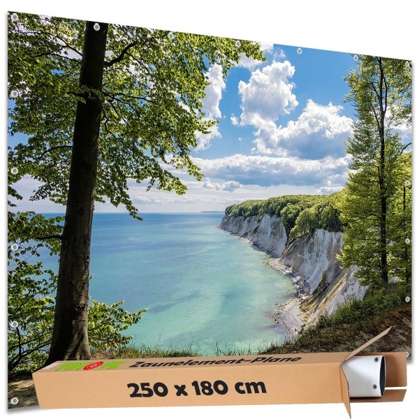 Sichtschutz Garten Zaun Zaunblende Zaunelement Deko Plane Kreidefelsen Rügen Ostsee 250x180 cm