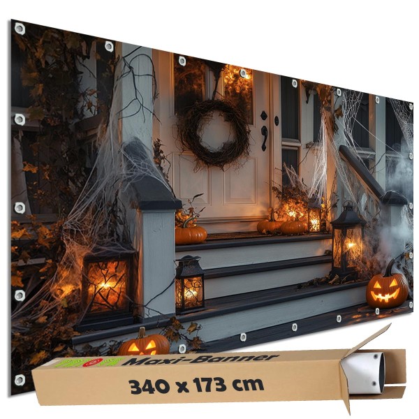 Sichtschutzbanner Halloween "Treppe Nebelgeister" - 340x173 cm