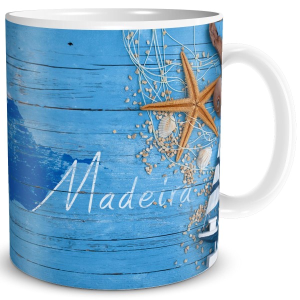 Tasse Portugal Insel Madeira Geschenk Maritim bedruckt Meer Liebhaber Motiv Keramik Blau 300 ml