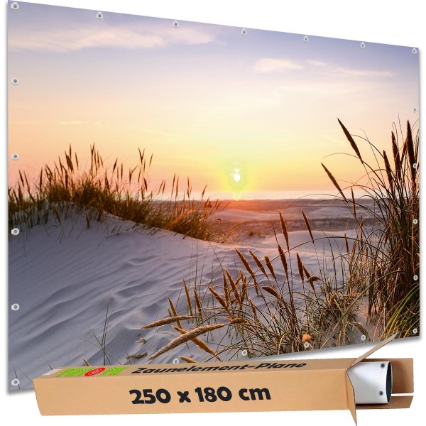 Sichtschutz Garten Zaun Zaunblende Zaunelement Deko Plane Sonnenuntergang am Meer 250x180 cm